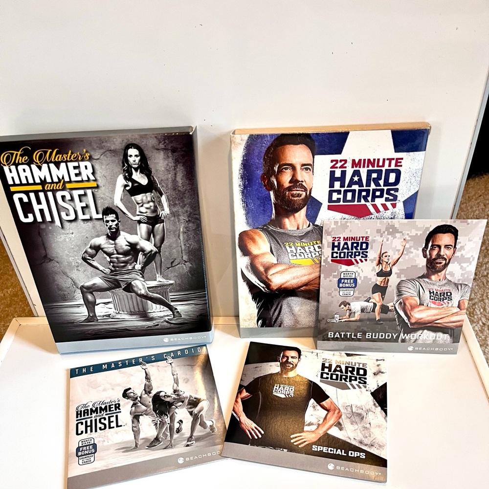Beachbody DVD Bundle: Hammer & Chisel + 22 Minute Hard Core programs. Like New.